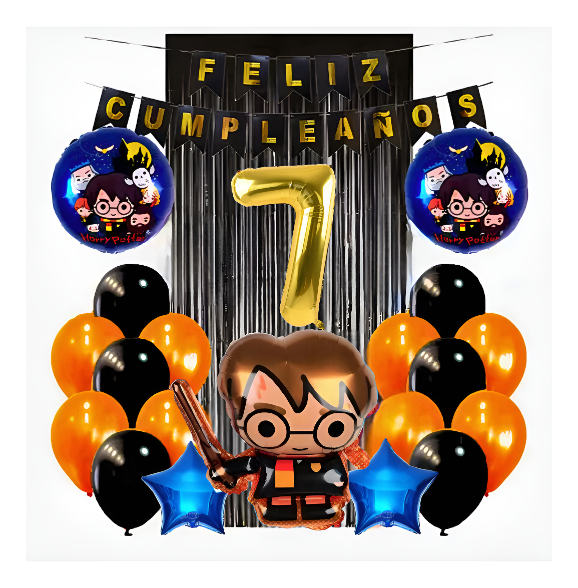 Kit Harry Decoracion Cumpleaños Numero Naranja Negro Globos - Imagen 7