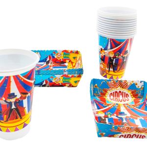 Kit 12 Vasos 12 Platos Decorativos Circo
