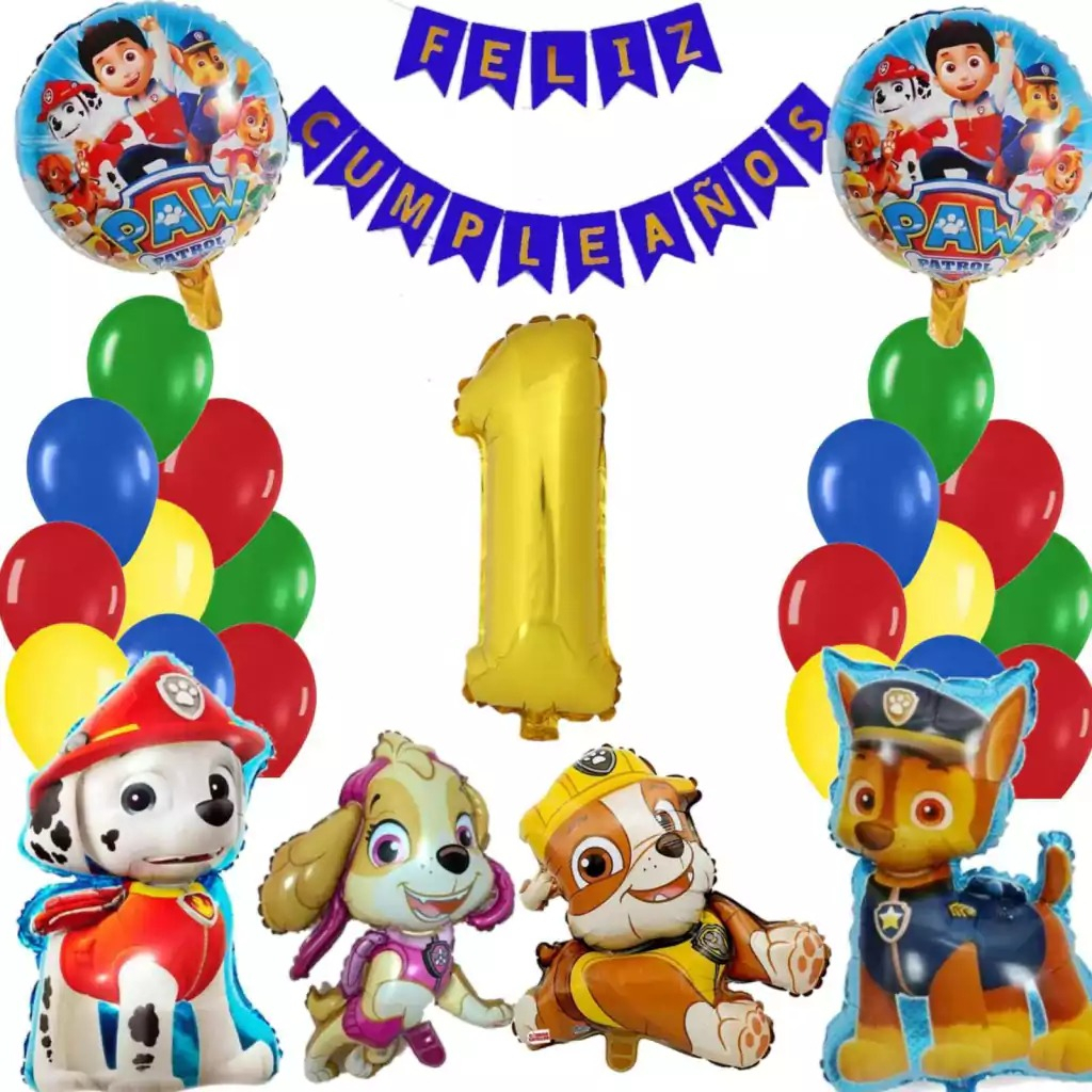 Bouquet Globos Paw Patrol Chase Rubble Marshall Perro Skye