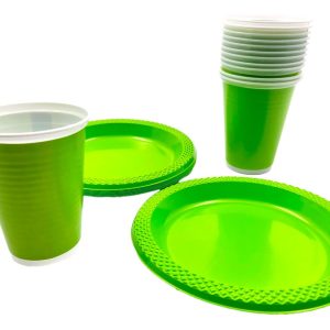 Kit Fiesta Vasos Platos Redondos Neon Verde X10 Units Oferta