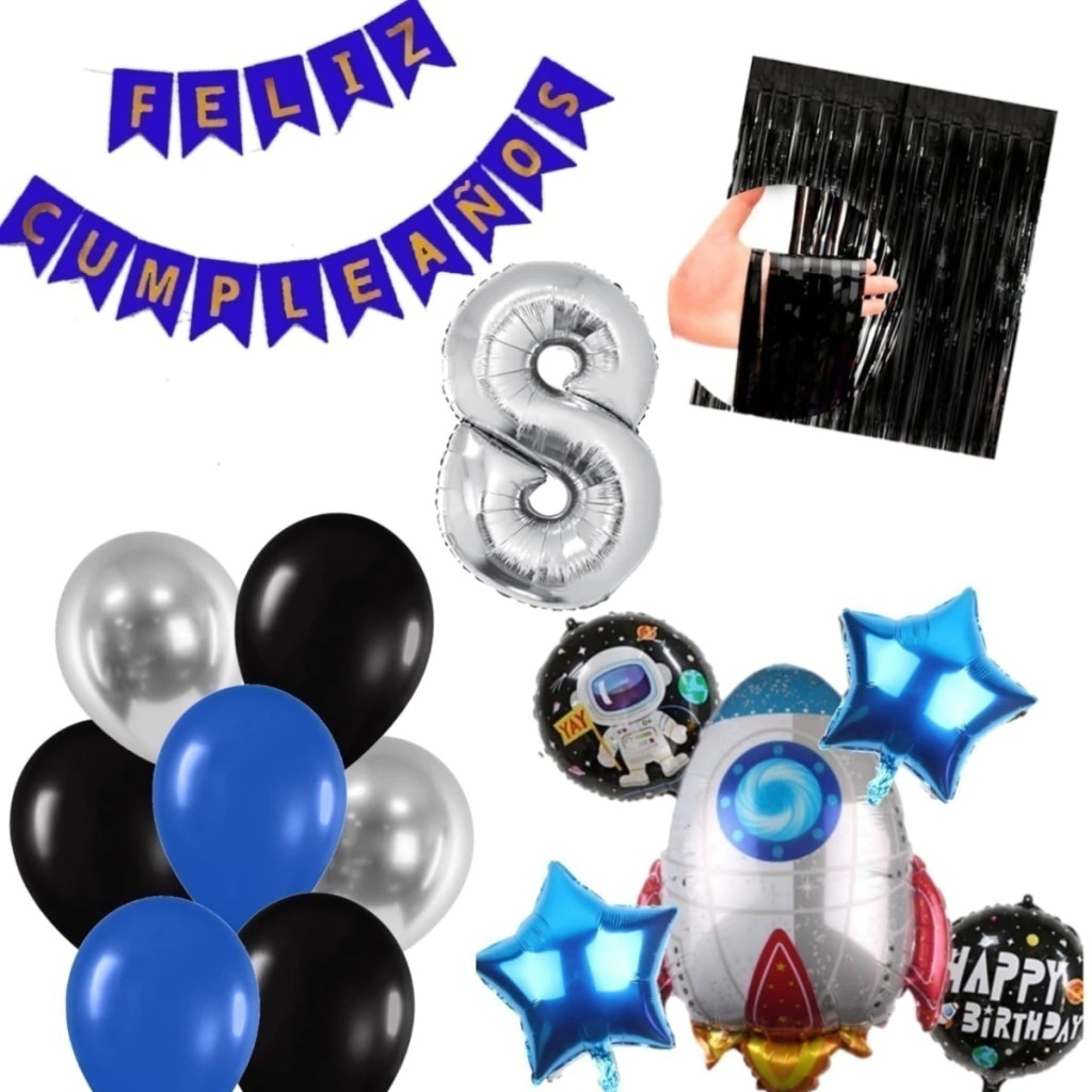 Bouquet Globos Feston Azul Cohete Cortina Espacial Niño Top - Imagen 8