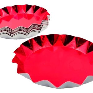 Plato Metalizado Rojo Puntas Estrella X 10 Unidades Promo