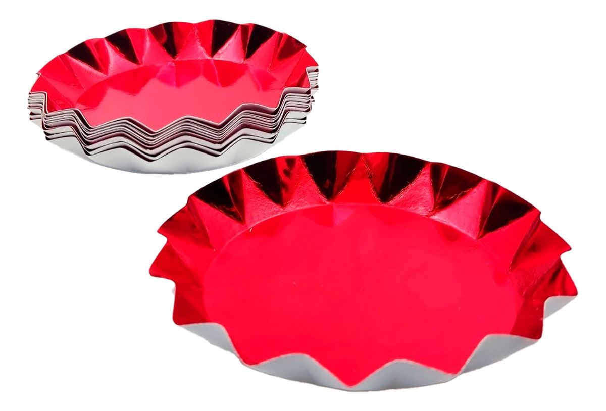 Plato Metalizado Rojo Puntas Estrella X 10 Unidades Promo