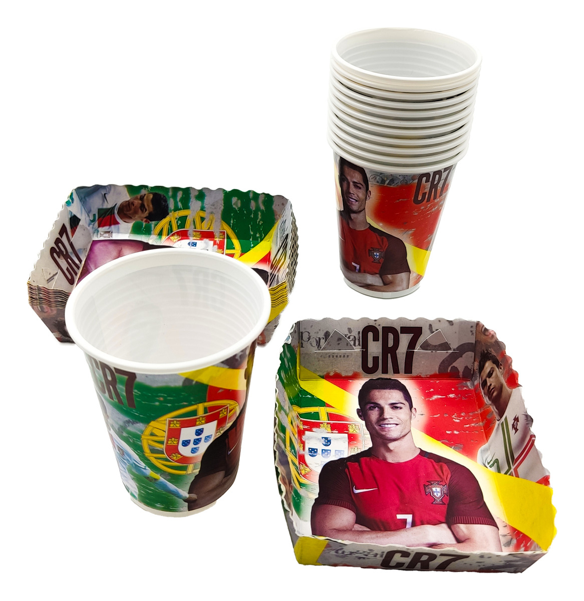 Kit 12 Vasos Platos Decorativos Cristiano Futbol Real Promo