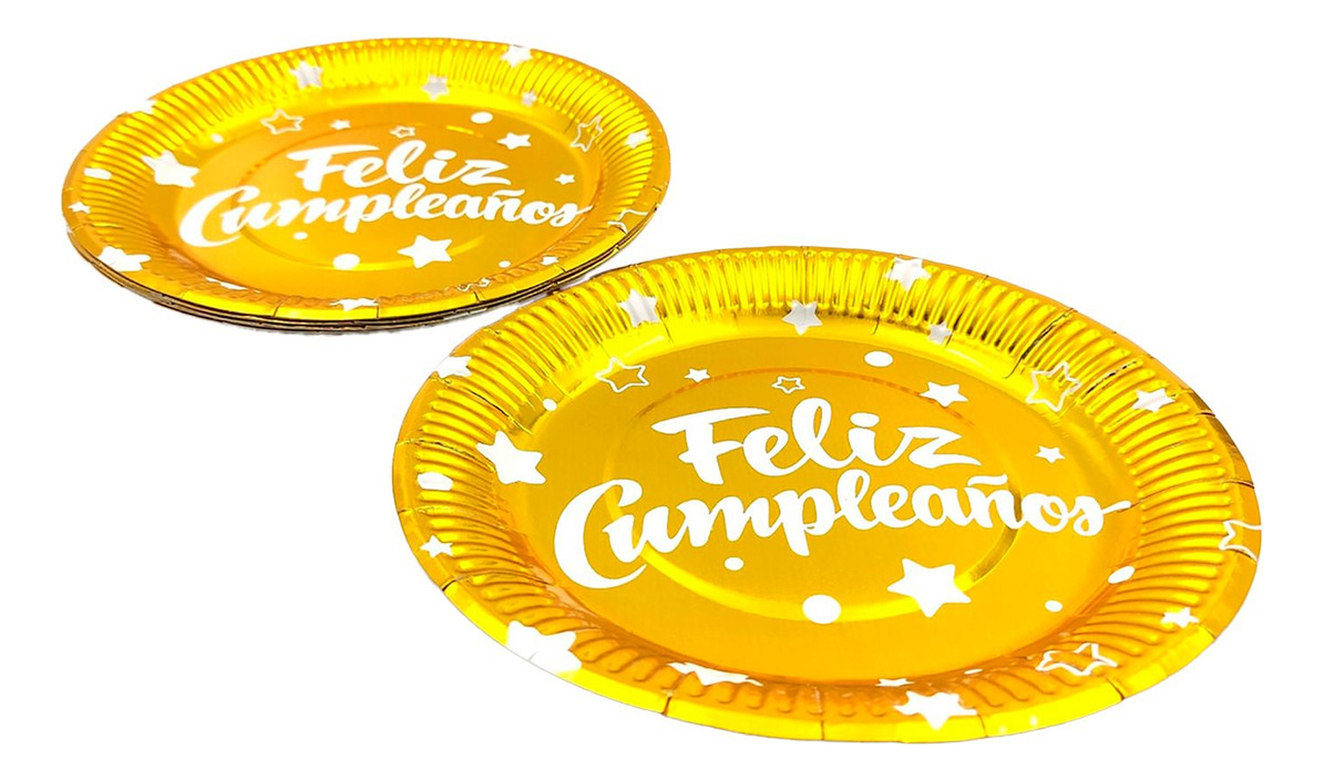 Plato Dorado Metalizado Feliz Cumpleaños X 10 Unidades Promo