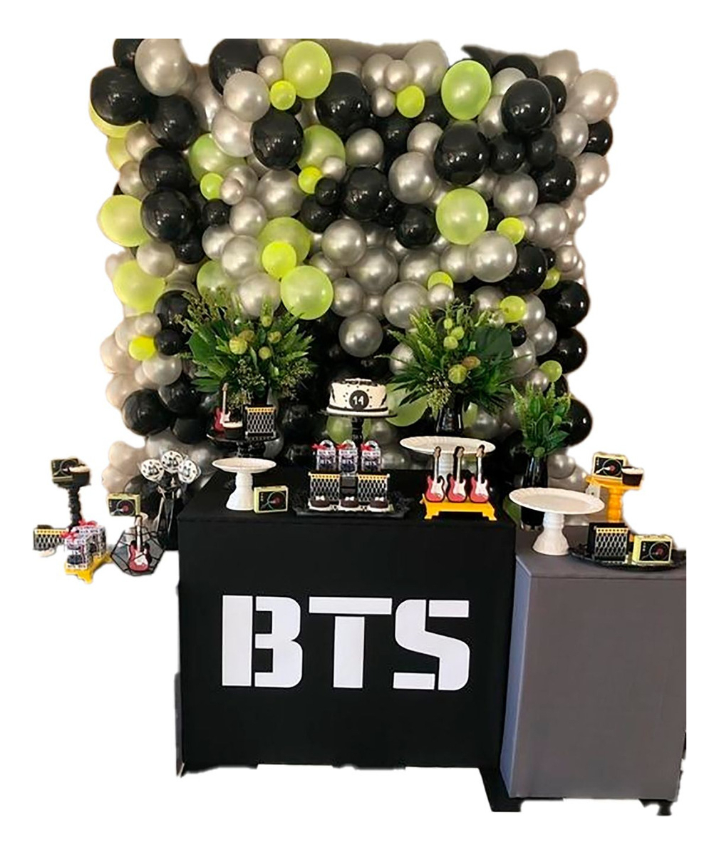 Globos Arco Pared Plateado Negro Amarillo Bts Pop Coreano