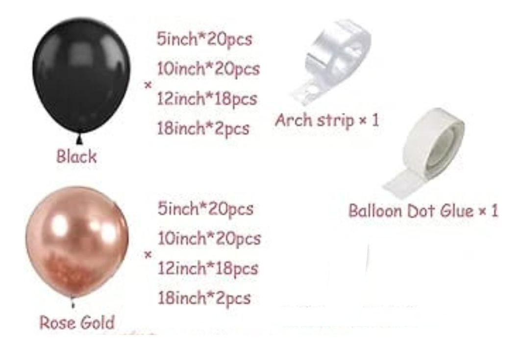 Arco Kit Globos Negro Oro Rosa Fiesta Decoracion Cumpleaños - Imagen 2