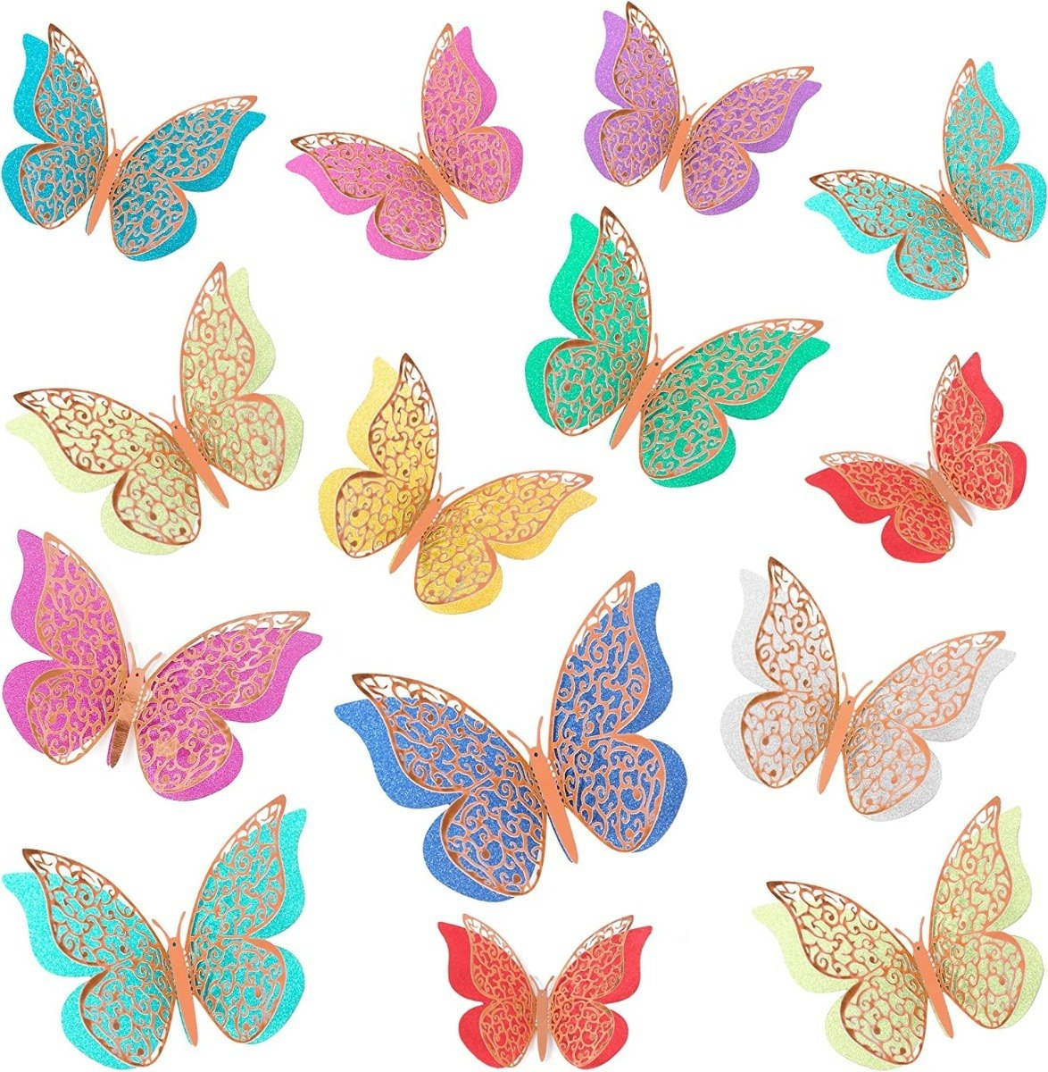 12 Mariposas 3d Papel Metalizado Decorativas Pared Oro Rosa - Imagen 3