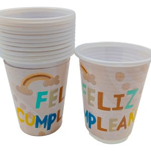 Vaso Fiesta Arcoiris Unicornio Cumpleaños Crema Comprar Ya