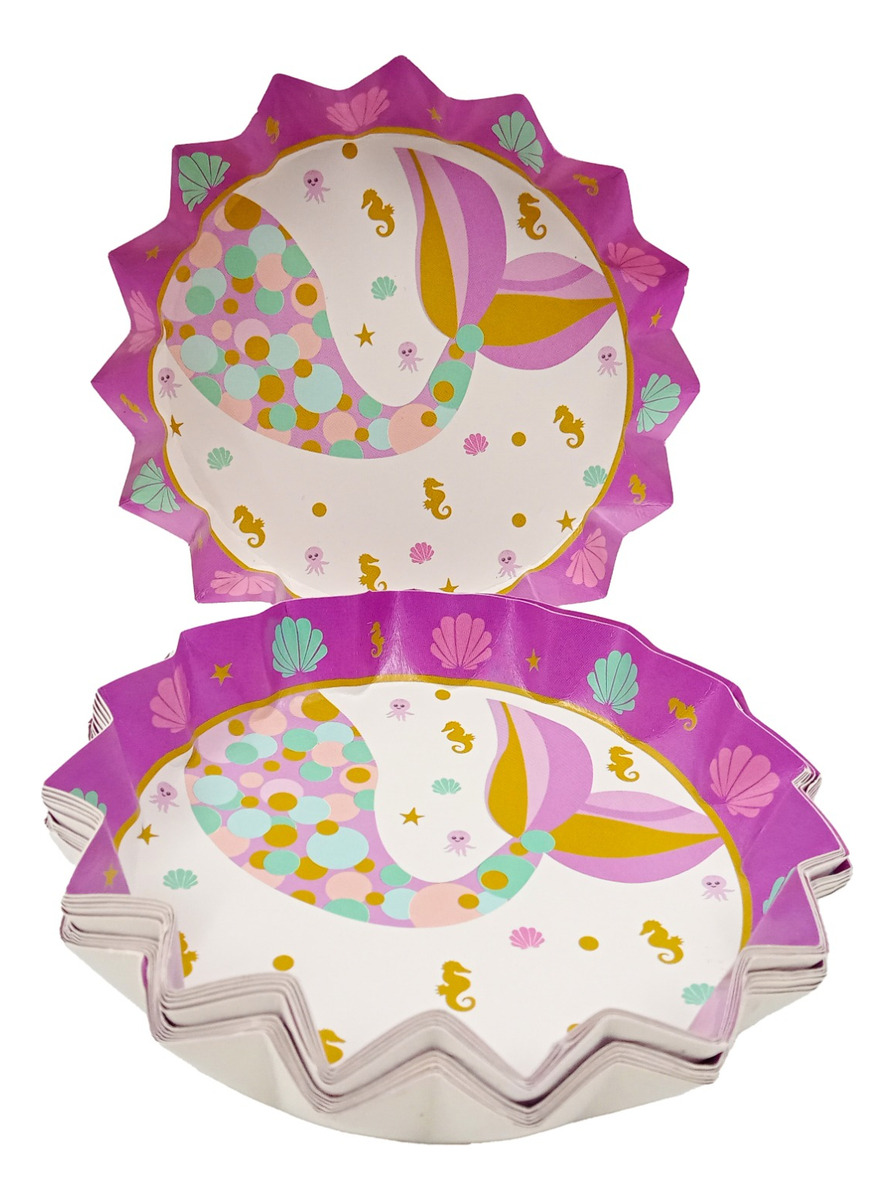 Platos Fiesta Estrella Cola Sirena Animales Mar Pastel X12un