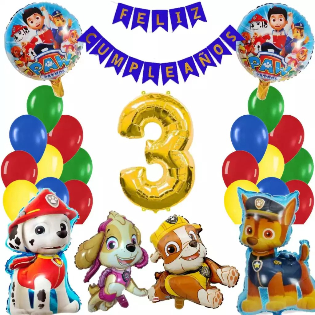 Bouquet Globos Paw Patrol Chase Rubble Marshall Perro Skye - Imagen 3