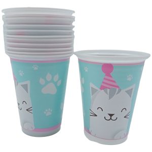 Vaso Cumpleaños Gatito Gato Decoracion Fiesta Aguamarina