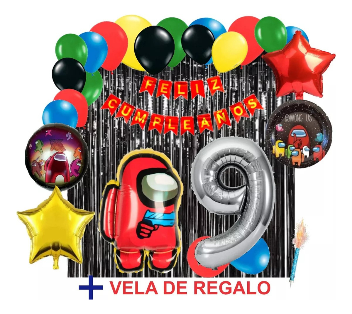 Decoracion Globos Among Us Cumpleaños Negro Feston Cortina - Imagen 9