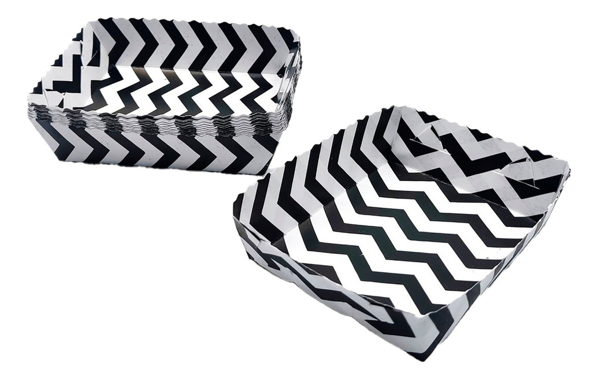 Platos Blanco Negro Lineas Zigzag X 12 Promo Original Oferta