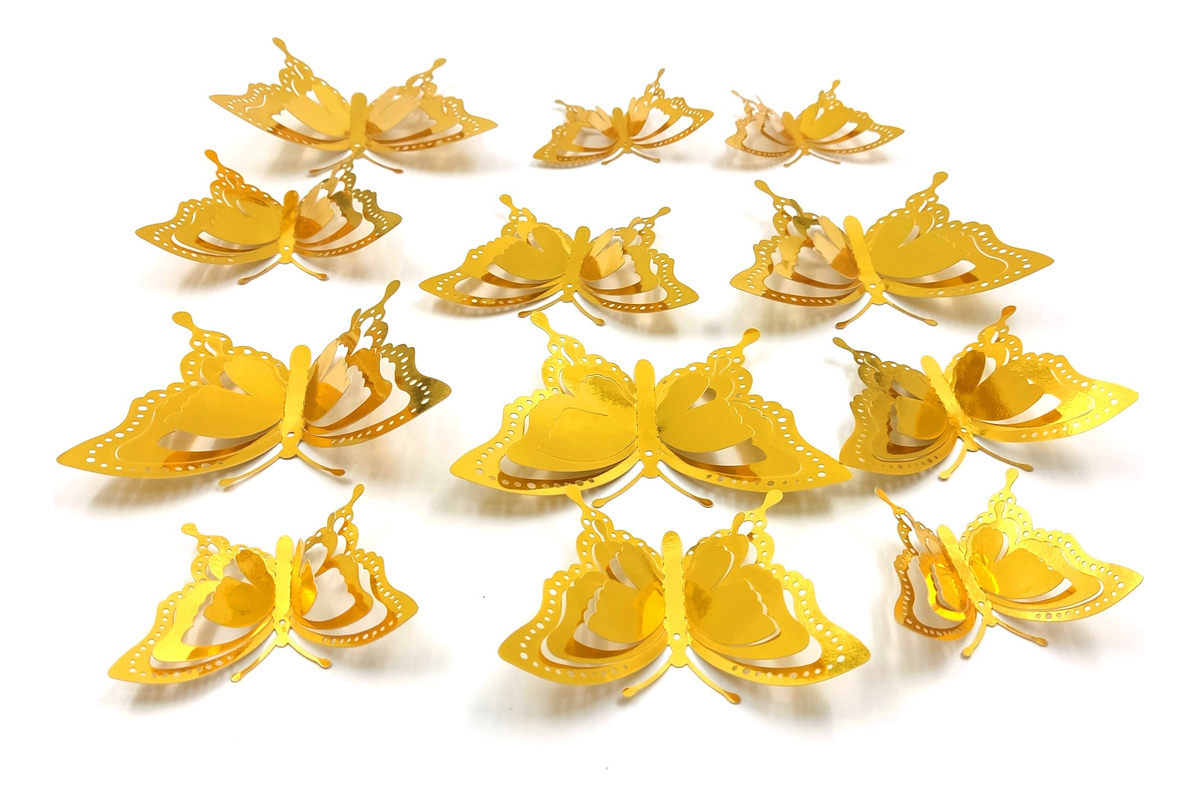 Mariposas Decorativas 3d Papel Pared Dorado 12 Unidades Top - Imagen 2