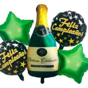 Bouquet Champaa Globos Verde Feliz Cumpleaños Negro Comprar