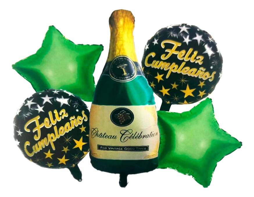 Bouquet Champaa Globos Verde Feliz Cumpleaños Negro Comprar