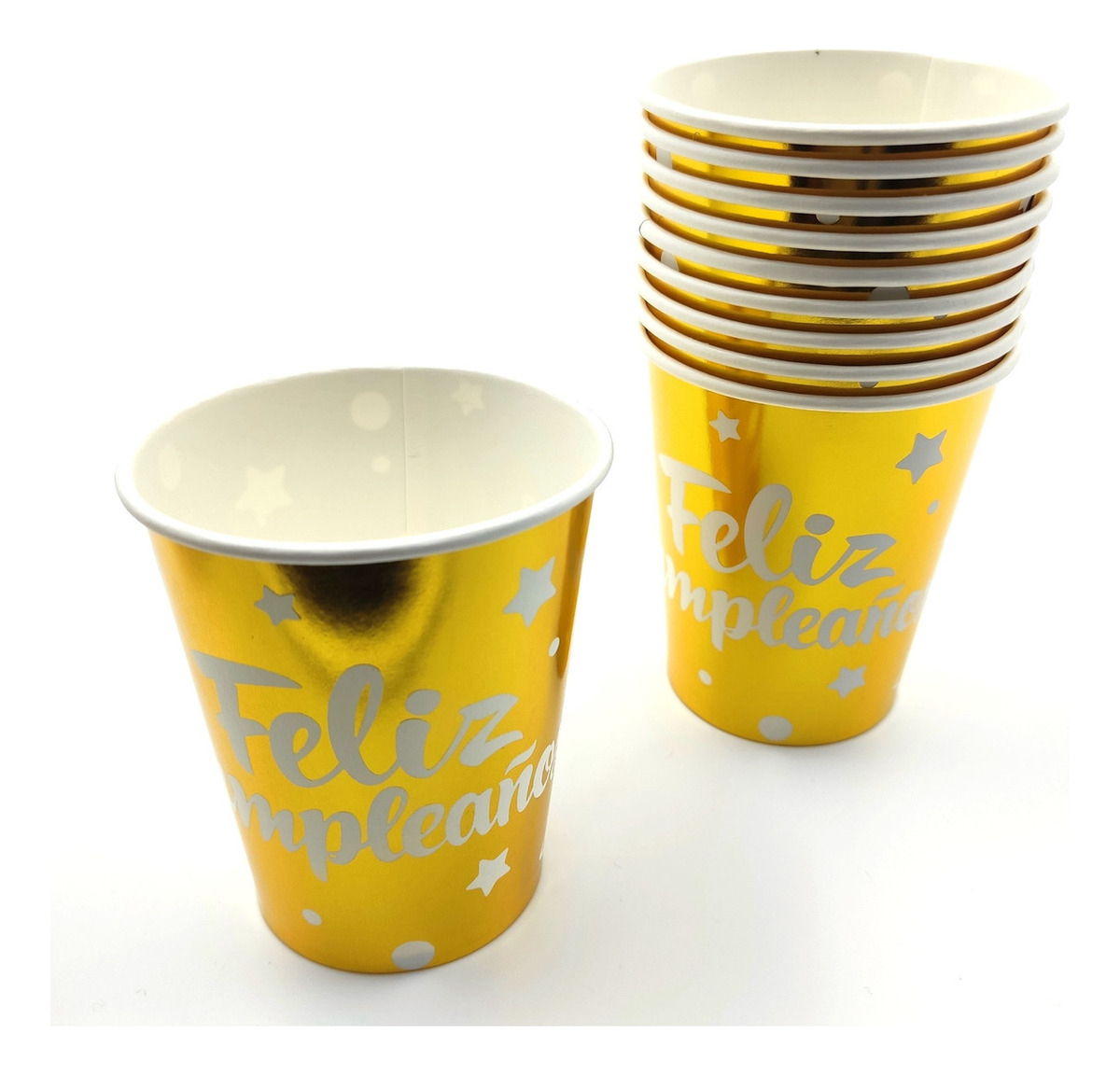Vaso Dorado Metalizado Feliz Cumpleaños X10 Unidades Comprar - Imagen 2