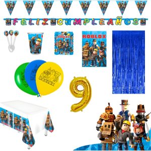 Kit Fiesta Vasos Platos Mantel Roblox Video Juego Bloques