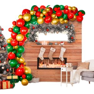 Decoracion Globos Arco Navidad Verde Rojo Dorado Estrellas