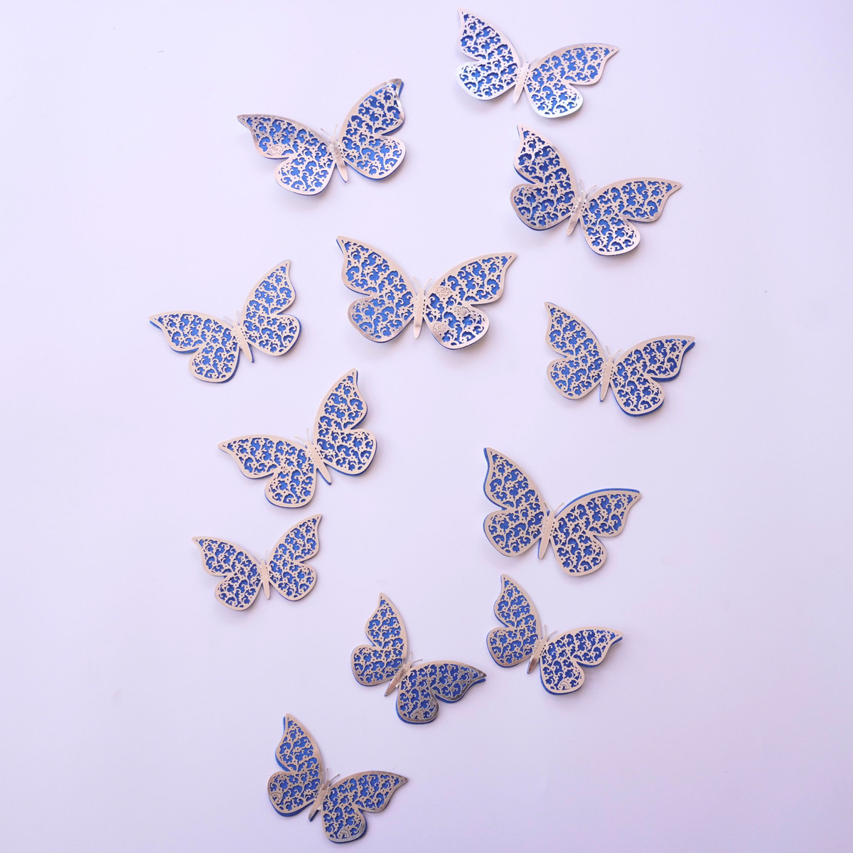 Mariposas Decorativas 3d Papel Pared Azul Plateado Promo