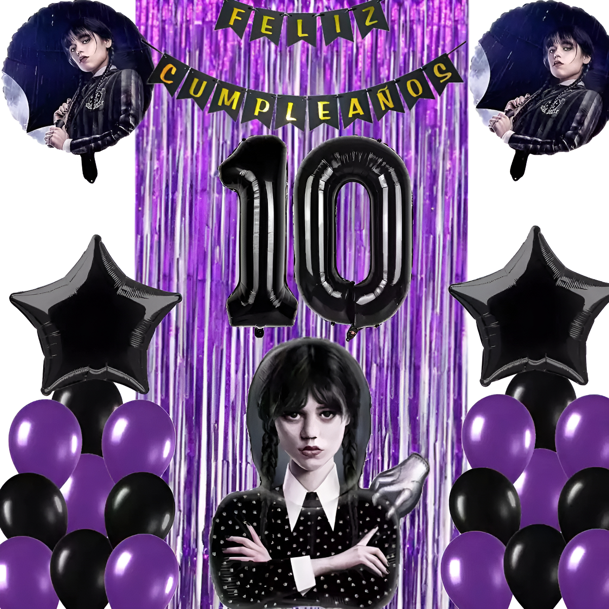 Globos Morado Decoracion Feston Cortina Merlina Halloween - Imagen 2