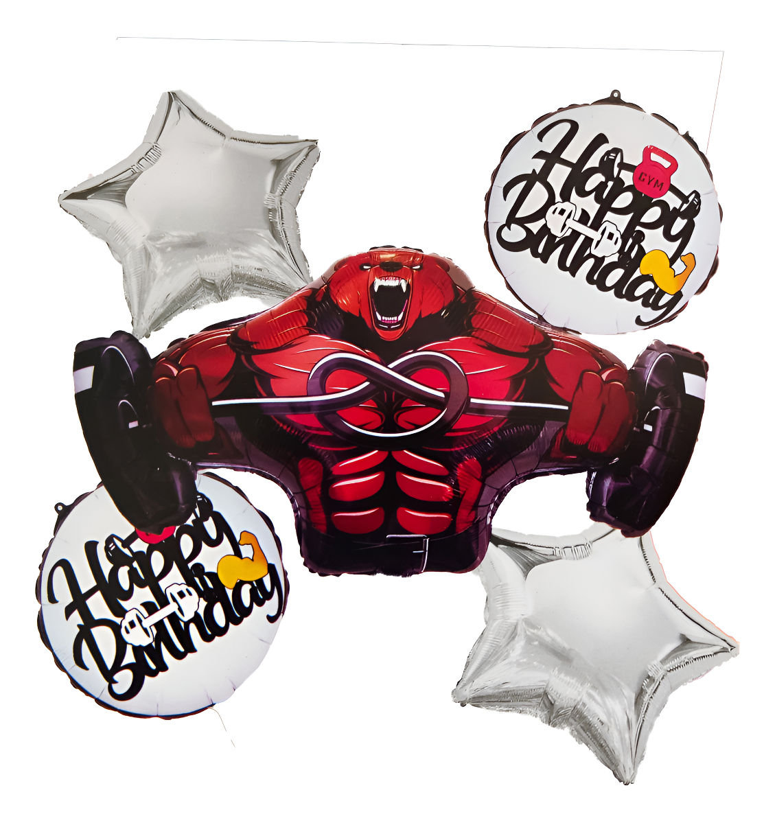 Bouquet Globos Gym Gimnasio Oso Levanta Pesas Cumpleaños