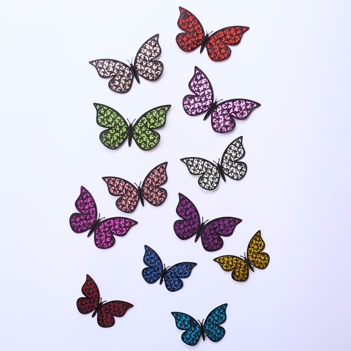 12 Mariposas 3d Papel Metalizado Decorativas Pared Negro