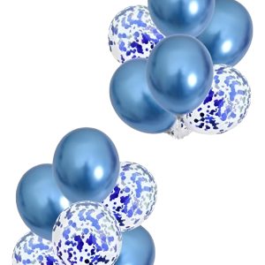 Kit Globos Fiesta Decoración Azul Confeti Cumpleaños