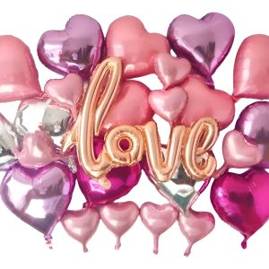 Kit Globos Love Decoración Rosado Fucsia Plateado Letrero