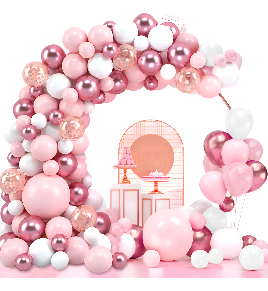 Kit Globos Arco Fiesta Decoracion Rosado Cumpleaños Niña