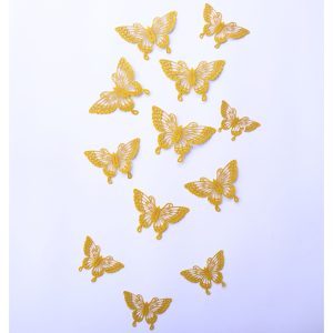 12 Mariposas Decorativas 3d Metalizadas Adhesivas Doradas