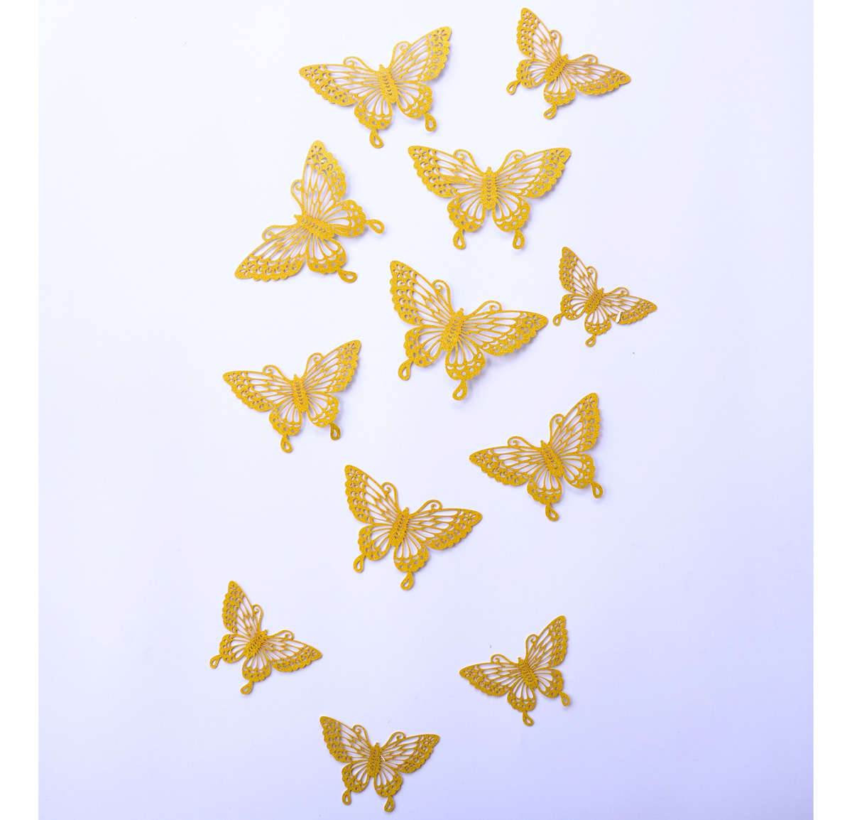 12 Mariposas Decorativas 3d Metalizadas Adhesivas Doradas