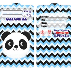 Tarjeta Invitacion Fiesta Cumpleaños Baby Shower Azul Panda