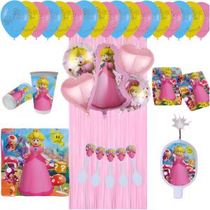 Kit Fiesta Decoración Peach Mario Cumpleaños Bros Rosado