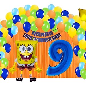 Kit Globos Arco Bob Esponja Mantel Naranja Numero Feston