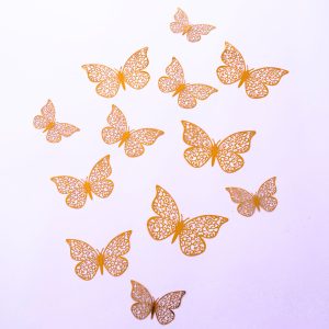 Mariposas Decorativas 3d Papel Pared Dorado 12 Unidades