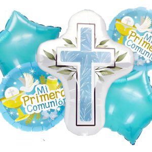 Kit Globos Decoracion Mi Primera Comunion Azul Niño Fiesta
