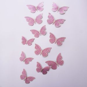 Mariposas Decorativas Fucsia Plateado Troquel 3d 12 Unidades