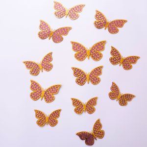 Mariposas Decorativas 3d Papel Pared Dorado Rosado Troquel