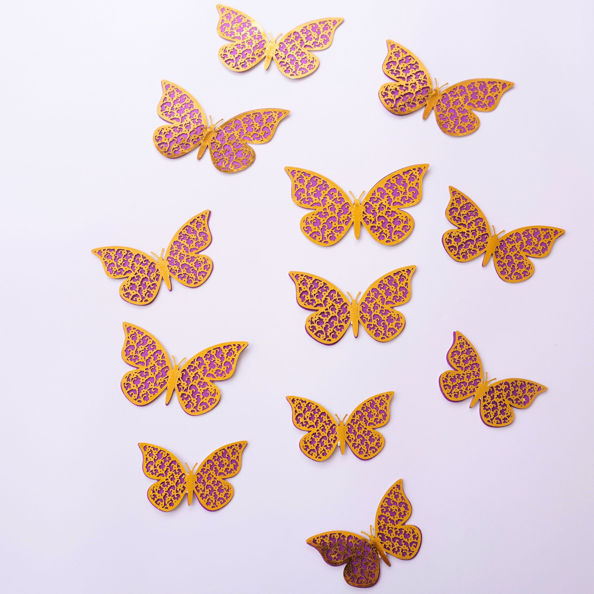 Mariposas Decorativas 3d Papel Pared Dorado Rosado Troquel