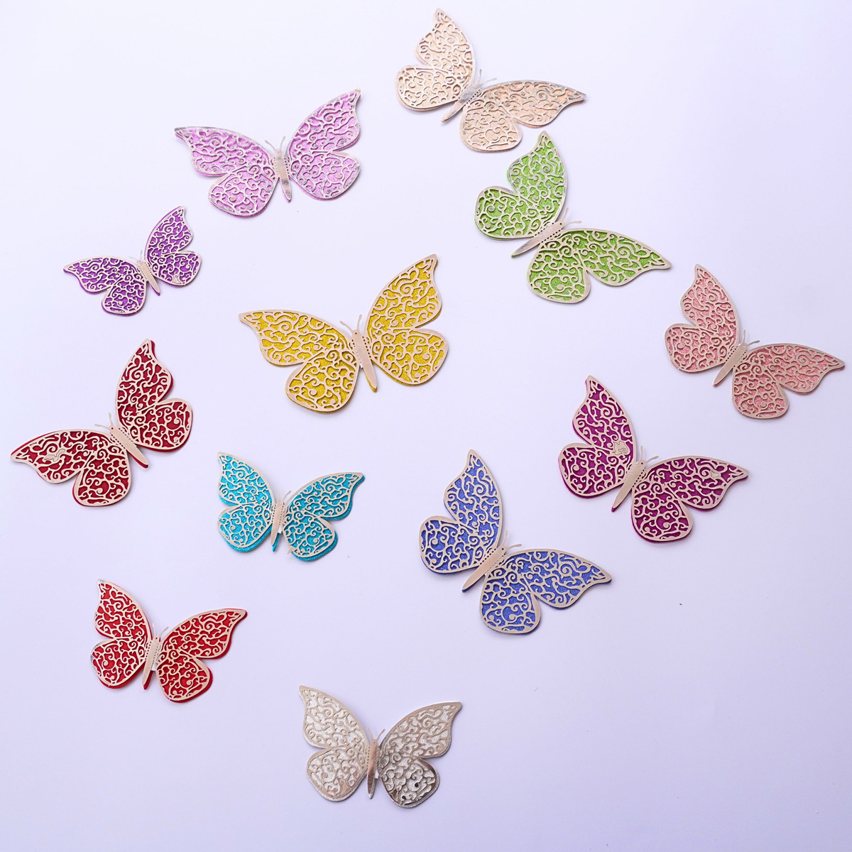 12 Mariposas 3d Papel Metalizado Decorativas Pared Oro Rosa - Imagen 2