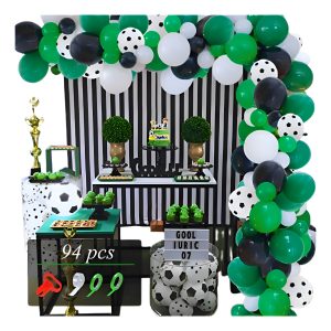 Kit Fiesta Cortina Cumpleaños Verde Negro Futbol Balon Ya
