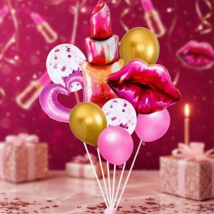Bouquet Globos Labios Labial Metalico Cumpleaños Fiesta Beso