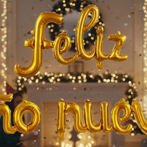 Globo Dorado Feliz Año Nuevo Fi Navidad Cursiva Promo Oferta