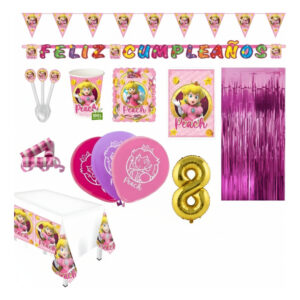 Kit Peach Globos Mario Bros Mantel Cortina Vasos Platos Top