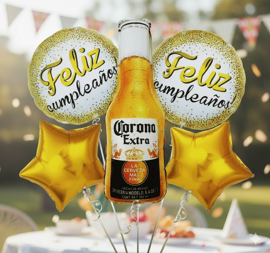 Bouquet Globo Decoracion Corona Cerveza Feliz Cumpleaños
