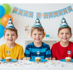 12 Sombreros Gorro Fiesta Panda Azul Baby Shower Promo Top