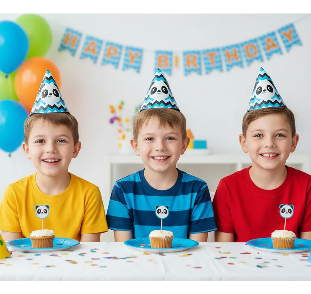 12 Sombreros Gorro Fiesta Panda Azul Baby Shower Promo Top