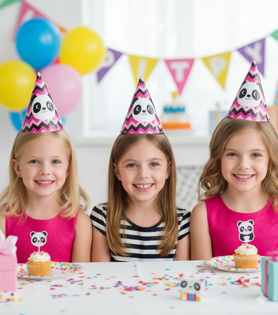12 Sombreros Gorro Fiesta Panda Rosado Baby Shower Oferta